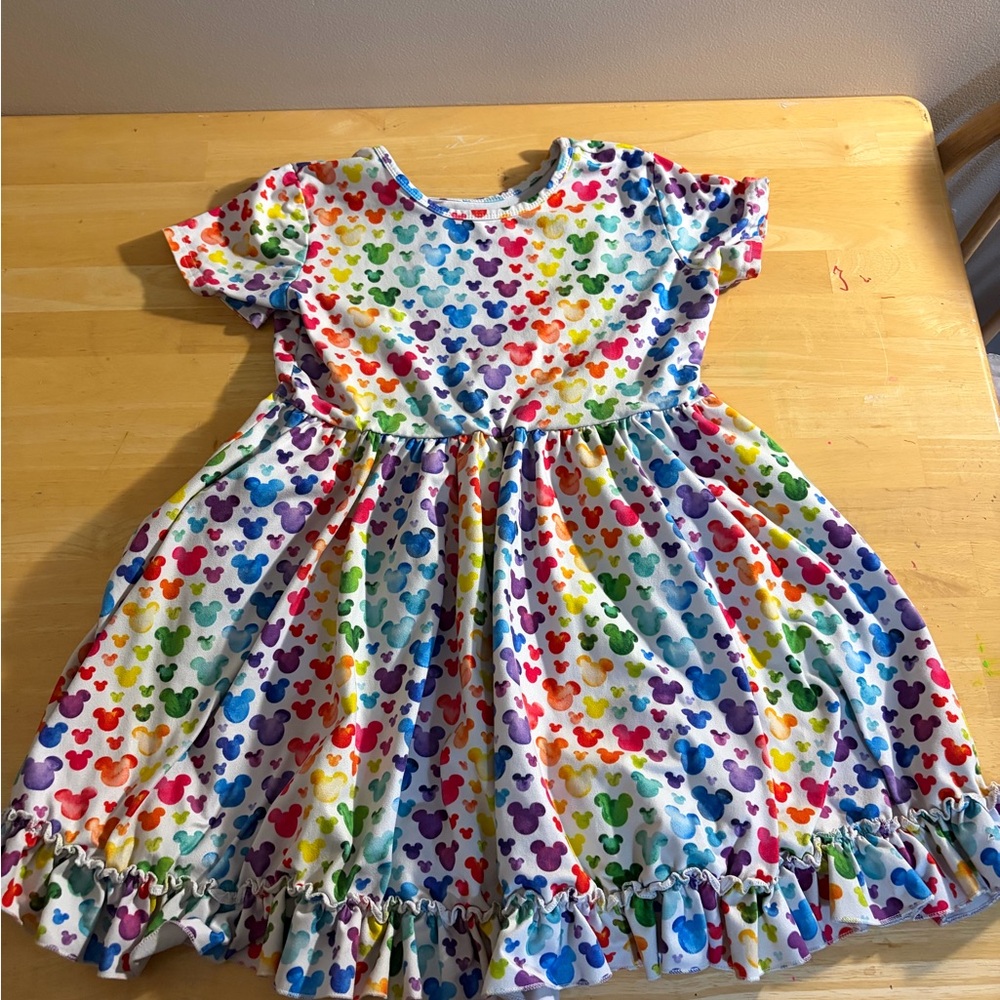 Colorful Kids Dress with Mickey Mouse Pattern